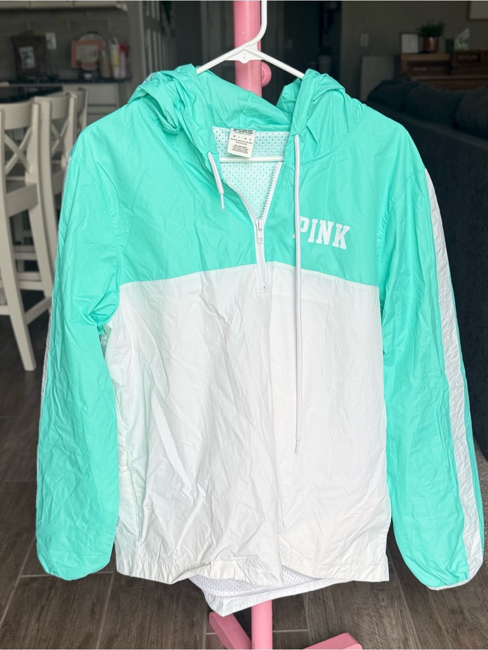 PINK Colorblock Windbreaker Jacket - Mint & White
